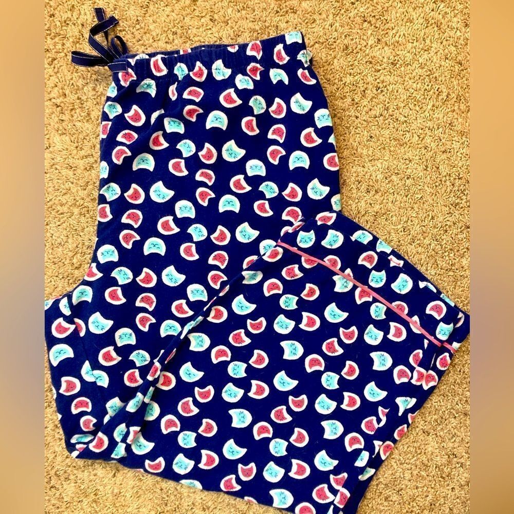NWOT Cat face print flannel pj bottoms w/ elastic drawstring waist meowy cute